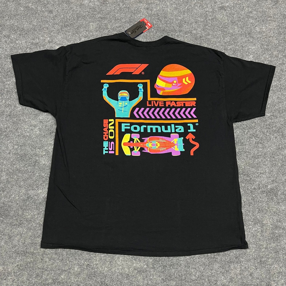 NEW Formula 1 F1 Shirt Men XL Black Live Faster The Chase Is On Racing Junk Food